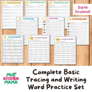 Complete Basic Tracing/Writing Word Practice Set for Homeschool, Preschool, Montessori, and Daycare. Fun + Easy Creative Learning Activities