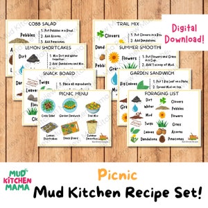 Przepisy na dania z kuchni błotnej Picnic, zabawny zasób edukacyjny do szkoły leśnej na świeżym powietrzu, Montessori, edukacja domowa, kreatywne materiały do druku, zajęcia dla przedszkolaków