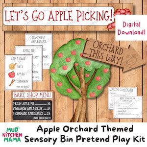 Apple Orchard Flisat Sensory Bin Pretend Play Kit, voor thuisschool, kleuterschool, Montessori en kinderopvang, creatieve leeractiviteiten voor de herfst