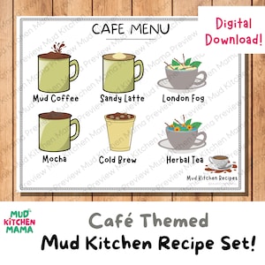 Café Mud Kitchen Recipes, Fun Learning Resource for Outdoor Forest School, Montessori, Homeschool, Creative Printable, Preschool Activity
