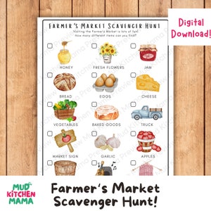 Farmers Market Scavenger Hunt for Kids, Outdoor Activity/Unit Study/Creative Learning, Home School, Forest Schools, Montessori and Preschool