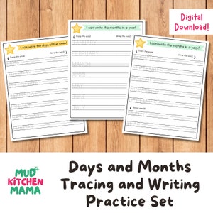 Days and Months Tracing/Writing Practice Set for Homeschool, Preschool, Montessori, and Daycare. Fun + Easy Creative Learning Activities