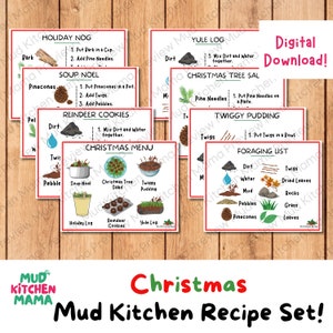 Christmas Mud Kitchen Recipes, Learning Resource for Outdoor Forest School, Montessori, Homeschool, Creative Printable, Preschool Activity