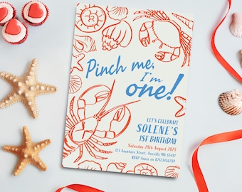 Lobster 1st Birthday Invitation: Nautical Sea Creature Theme (Printable & Digital Download)