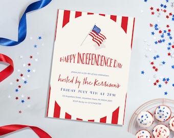 4th of July Invitation "Star Spangled Stripes" | Custom Patriotic Modern Independence Day Invite | Red White Stripes | Printable and Digital