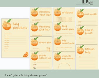 A Little Cutie Baby Shower Game Bundle: Citrus Theme (Printable PDF Download)