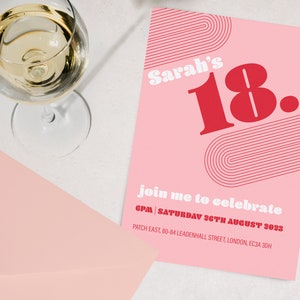 Zaproszenie na 18. urodziny „Retro Love Affair” | Możliwość dostosowania | Pobieranie cyfrowe | Retro Bold Pink and Red Typography | Do druku i w wersji cyfrowej
