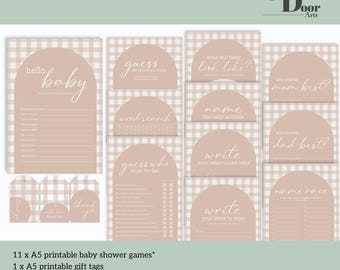 Gingham Baby Shower Game Bundle: Neutral Printable Trivia (Digital Download)