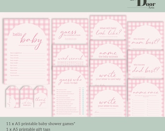 Pink Gingham Baby Shower Games Bundle: Printable Trivia (Digital Download)