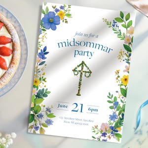 Invito Midsommar "Solstizio floreale / Invito al solstizio estivo svedese / Invito personalizzato floreale scandinavo di mezza estate / Stampabile e scaricabile digitalmente