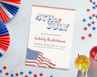 4.Juli Einladung ""Bold American"" | Benutzerdefinierte Vaterländischer Unabhängigkeitstag Grill einladen | Rot Weiß Blau | Druckbar und Digital