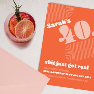 Retro 40th Birthday Invitation: Tangerine Orange Groovy Party (Digital Download, PDF Template