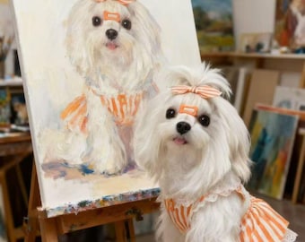 Striped Fabric Bunny Ear Pet Hair Clips with Sparkling Crystals