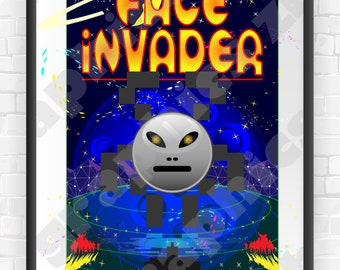 03 Face Invader. Series of 5 Futuristic Posters. Ideal Gift for Gamers.