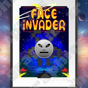 Invasor facial. Póster futurista. Regalo ideal para gamers.