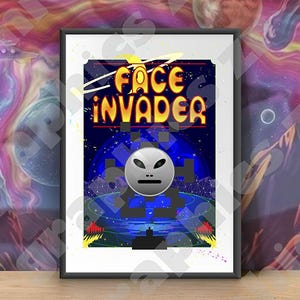 Face Invader. Futuristiska posters. Perfekt present för spelare.