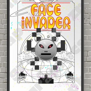 02 Face Invader. Series of 5 Black and White Futuristic Posters. Ideal Gift for Gamers.