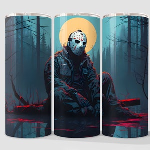 Horror Movies - Jason - Halloween - Lake Woods - 20 oz Skinny Tumbler Wrap - Straight & Tapered Sublimation Design - Digital Download PNG
