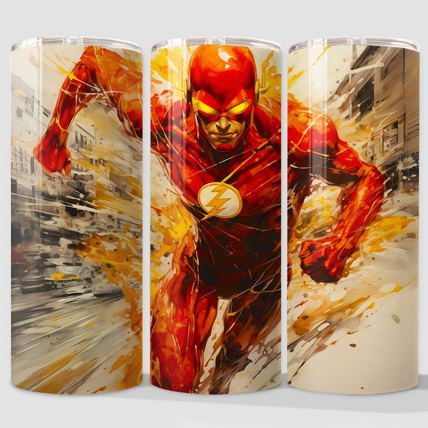 DC Justice Superhero - FLASH - 20 oz Skinny Tumbler Wrap - Straight & Tapered Sublimation Design - Digital Download PNG