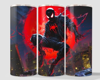 Miles Morales Tumbler Wrap – Black and Red, Sublimation Design (Digital Download PNG)