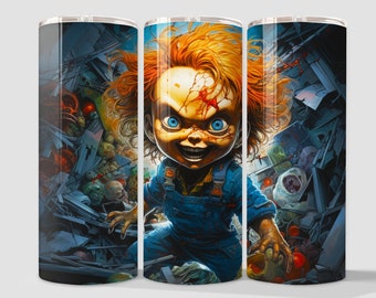 Killer Doll Tumbler Wrap – Horror Movie Sublimation Design (Digital Download PNG)