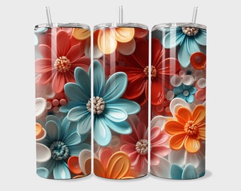 Floral Tumbler Wrap - 3D Blumen Design (Orange Teal Flower Design)