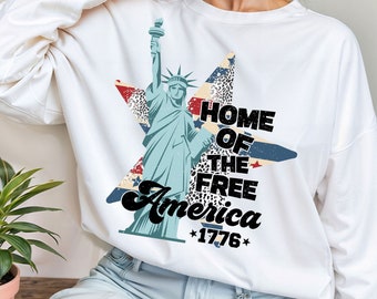 Hogar de The Free America PNG / Diseño de camisa del 4 de julio / Diseño de sublimación del Día de la Independencia / Estatua de la Libertad PNG / Diseño retro de EE. UU. I