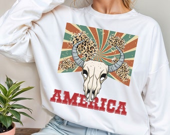 Western Bull Skull America PNG I Western 4th Of July PNG I Fourth Of July Sublimation Designs I Western Png I 4th of July Day I America Png