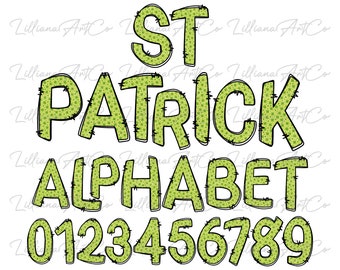 St. patrick's Day Doodle Schriftart Alphabet PNG I 36 Alphabet PNG I Instant Download I Sublimation Design I St. Patrick's Day Buchstaben PNG Design
