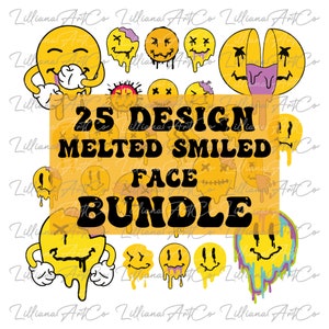 Emoji Face Bundle SVG PNG I Happy Face Svg I Happy Face Drip I Retro I Good Vibes I Face | Groovy I Silhouette Cameo, Cricut DIY |