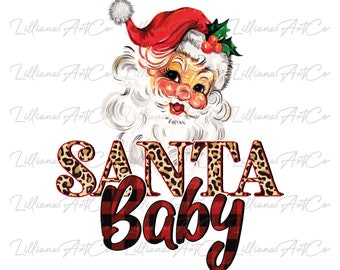 Leopard Baby Santa PNG I Retro Christmas Digital Download I Christmas PNG I Vintage Santa Clipart I Vintage Christmas Printable Shirt PNG