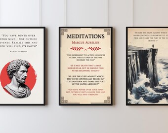 Marcus Aurelius Set of 3 Prints, Stoic Wall Art Quote Posters, Memento Mori & Amor Fati Decor