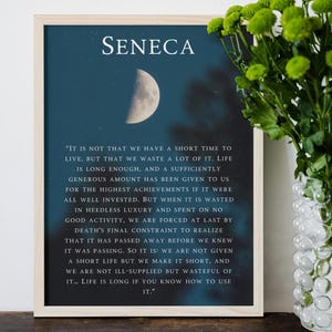 Memento Mori Stoic Seneca Frame Poster with Quote, Stoicism Time Wall Art & Personal Growth Motivation, Cardinal Virtues Stoic Gift Idea
