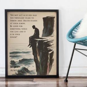 Marcus Aurelius Rome Stoic Framed Poster, Memento Mori Inspirational Stoicism Quote Philosophy Frame, Cardinal Virtues for Development