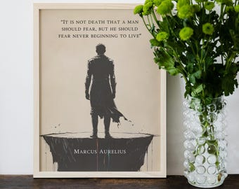 Marcus Aurelius Quote Poster, Stoicism Amor Fati Wall Art, Motivational Stoic Gift Idea, Cardinal Virtues Decor for Personal Growth
