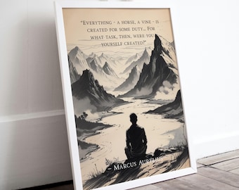 Marcus Aurelius Stoic Framed Print, Stoicism Quote Frames, Memento Mori & Cardinal Virtues Philosophy Art