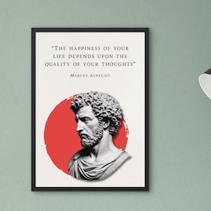 Marcus Aurelius Bust Amor Fati Stoic Framed Poster, Memento Mori Stoicism Quote Philosophy Frame, Cardinal Virtues, Development & Motivation