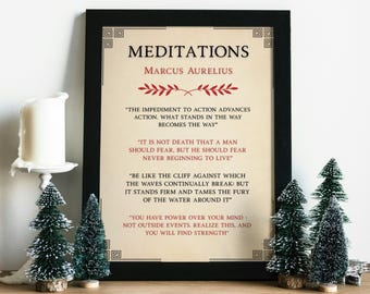 Marcus Aurelius Meditations Stoic Poster, Stoicism Quotes Wall Art, Personal Growth & Cardinal Virtues