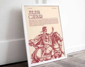 Julius Caesar Poster Illustration | Roman Empire History Print, Ides of March Roman Bust, Motivational Wall Art
