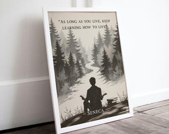 Stoic Seneca Frame, Memento Mori Framed Poster, Amor Fati Stoicism Philosophy Frame Cardinal Virtues, Development & Motivation