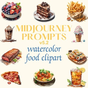 Watercolor Food Clipart Midjourney Prompt, customizable food clipart, digital art, AI art