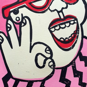 OK Guy NO. 3 Illustration Linoldruck Kunstdruck Linolprint Design Dekoration Gouache