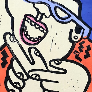 COOL Guy NO. 3 Illustration Linoldruck Kunstdruck Linolprint Design Dekoration Gouache