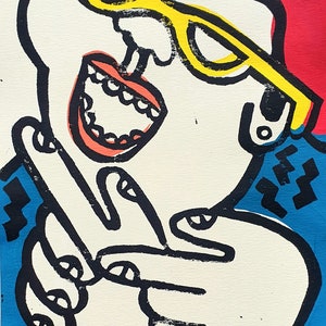 COOL Guy NO. 1 Illustration Linoldruck Kunstdruck Linolprint Design Dekoration Gouache