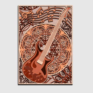 Lasergesneden gitaarmuurkunst | Gelaagd houten gitaardecor | Cadeau muziekliefhebber | CNC SVG dxf-bestand | DIY houten gitaarpatroon, wanddecoratie.