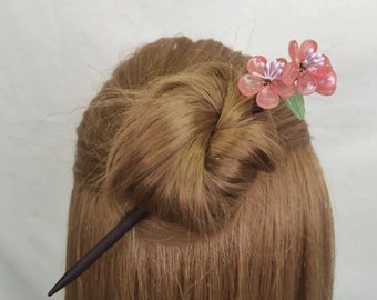 Haarstokje in Chinese stijl voor knotje met kristallen bloemen, houten haarclip voor fijn of dun haar voor dames