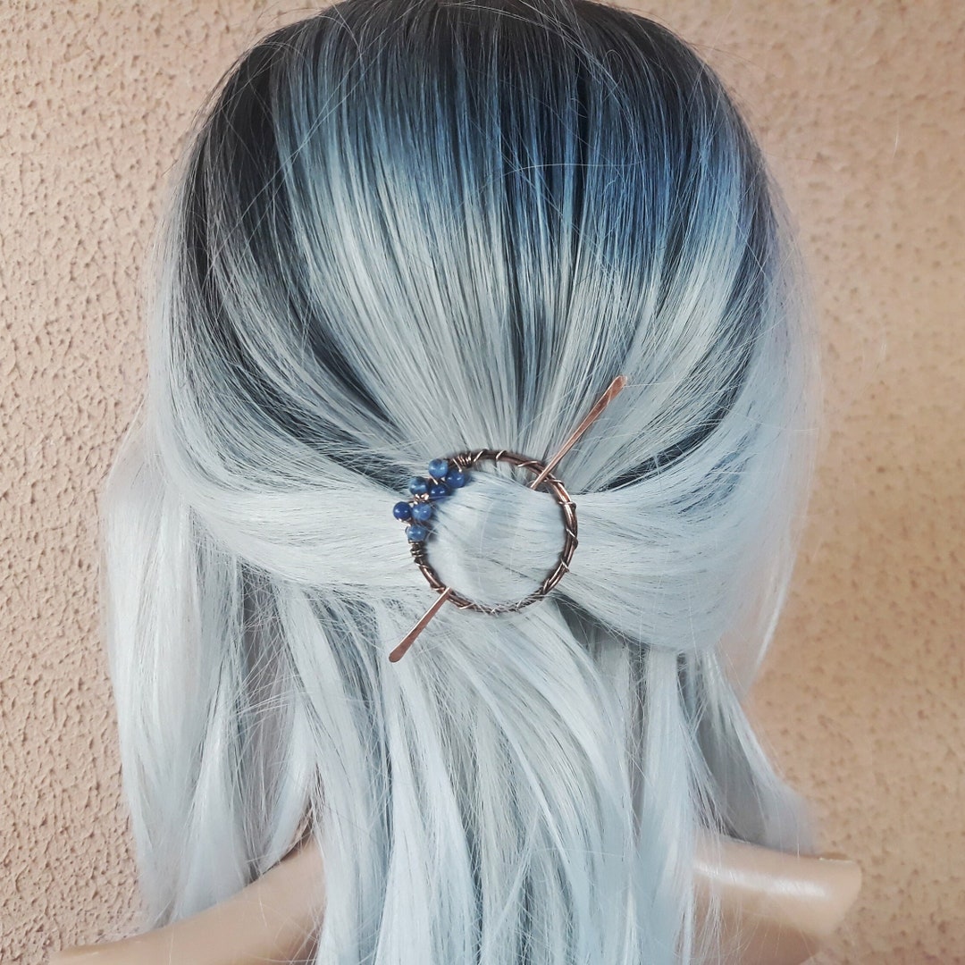 Small Hair Barrette for Bun With Sodalite Beads Circle Hair Etsy