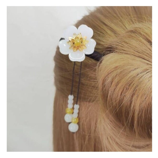 Bâton de cheveux marguerite avec perles de cristal pour elle, baguette de cheveux chinoise ancienne pour chignon