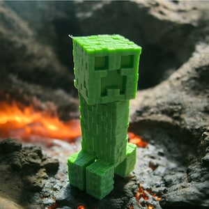 Pixel Creeper Figurine | Movable Head | Cute Game-Inspired Decor and Gift for Gamers & Fans