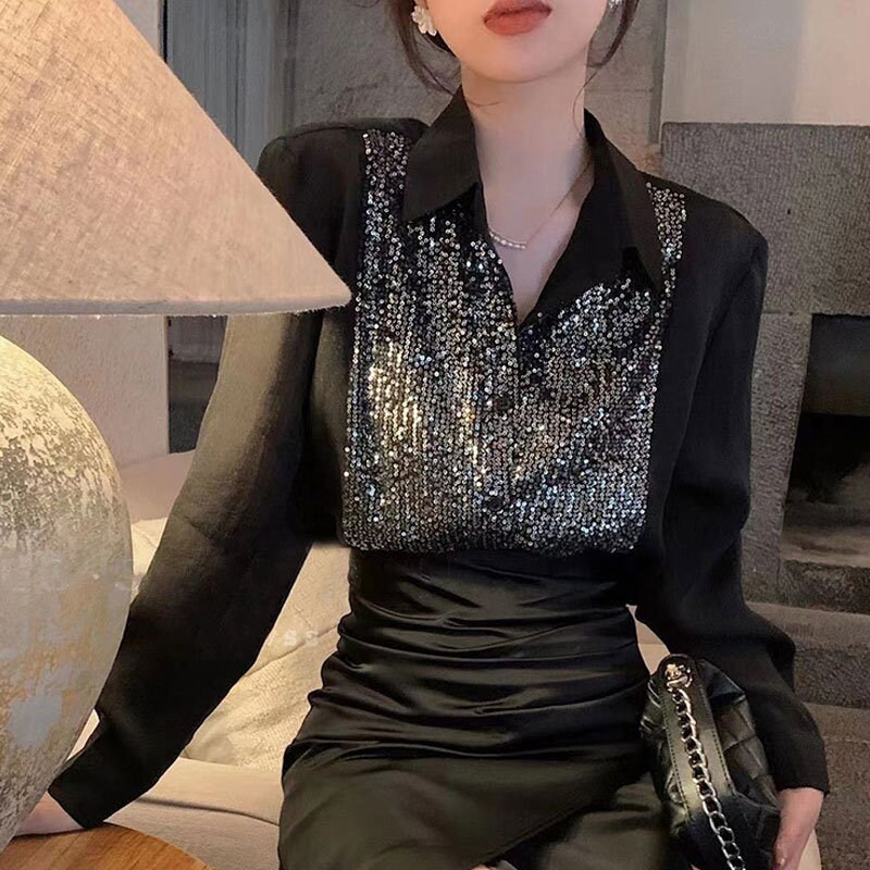 Puff Sleeve Wedding Guest Dress, Womens Blouses, Fashion Sequins Office ...